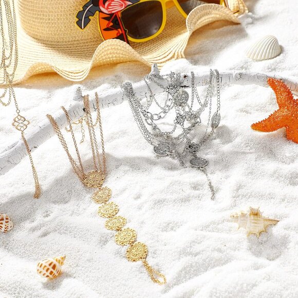 Barefoot Foot Sandals Metal Summer Beach Anklets 4 Pairs for Women - Picture 7 of 8